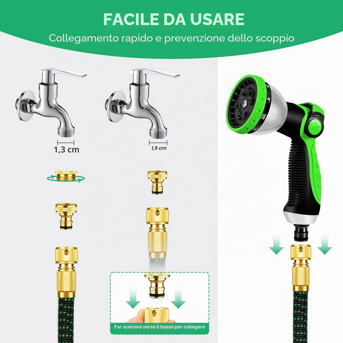 Yofidra Tubo da Giardino Estensibile 30M/100FT, Leggero, Pistola 10 Funzioni e Raccordi Metallo, Tubo Flessibile per Innaffiare, Lavare Auto e Terrazzo(Nero e verde)