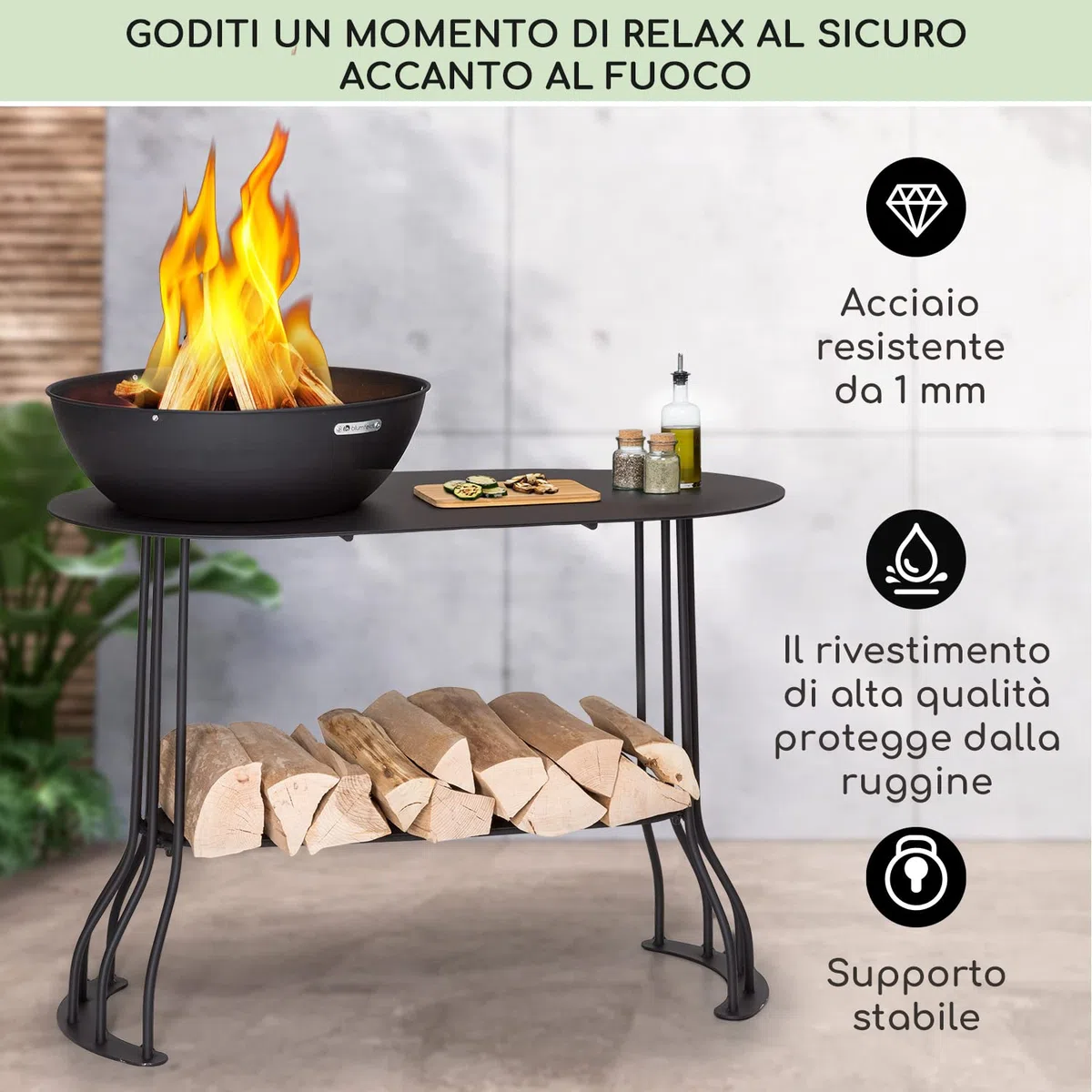 Blumfeldt Braciere da Giardino, Bracere da Esterno Portatile con Griglia, Braciere Barbecue con Griglia, Copertura Pioggia, Ciotola in Acciaio, Bracere da Esterno Legna, da Campeggio Ovale