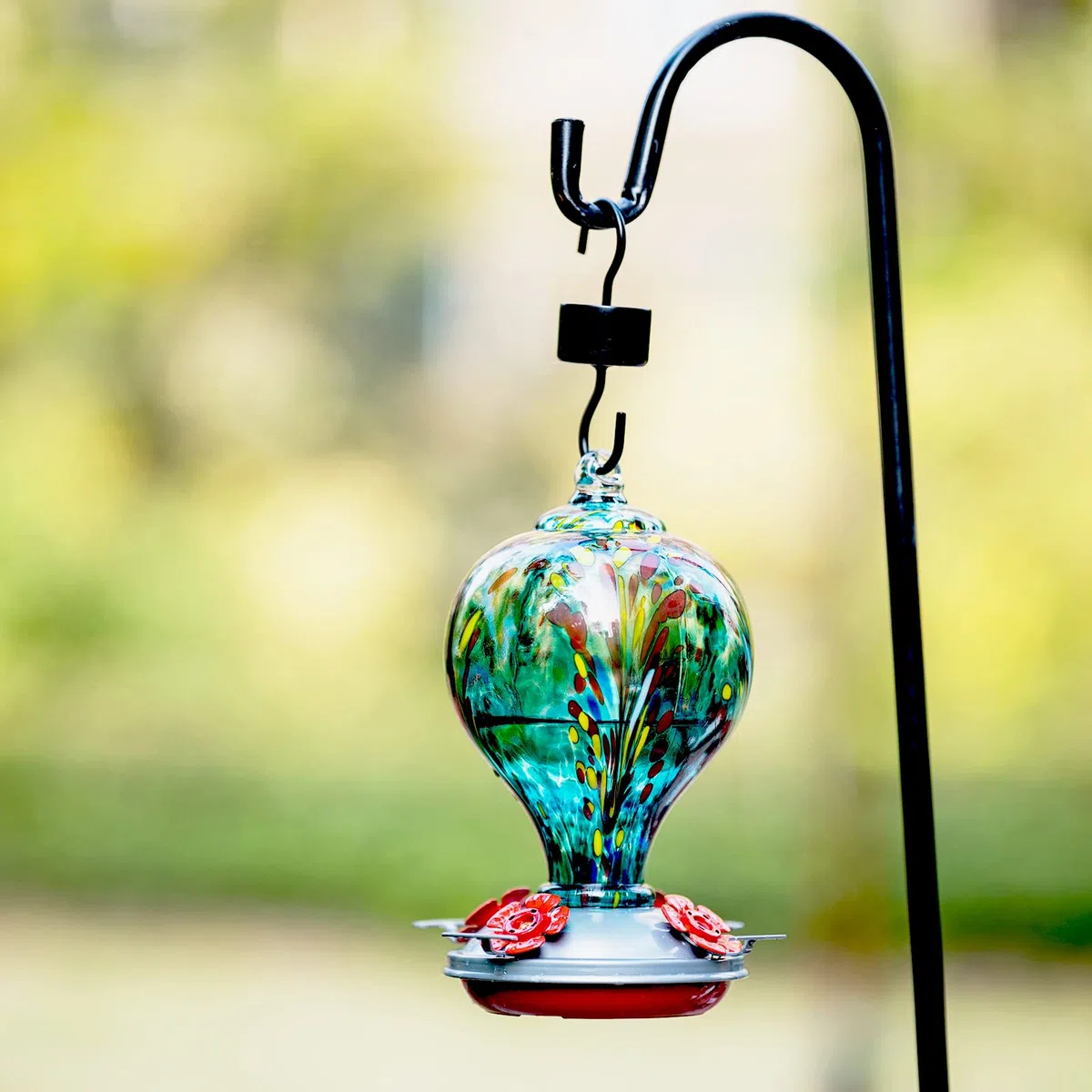 Regali per la festa della mamma, mangiatoia per colibrì da appendere all'aperto, 907,2 g, in vetro, con formica, fossato, decorazione per portico (blu foglia di tè blu)