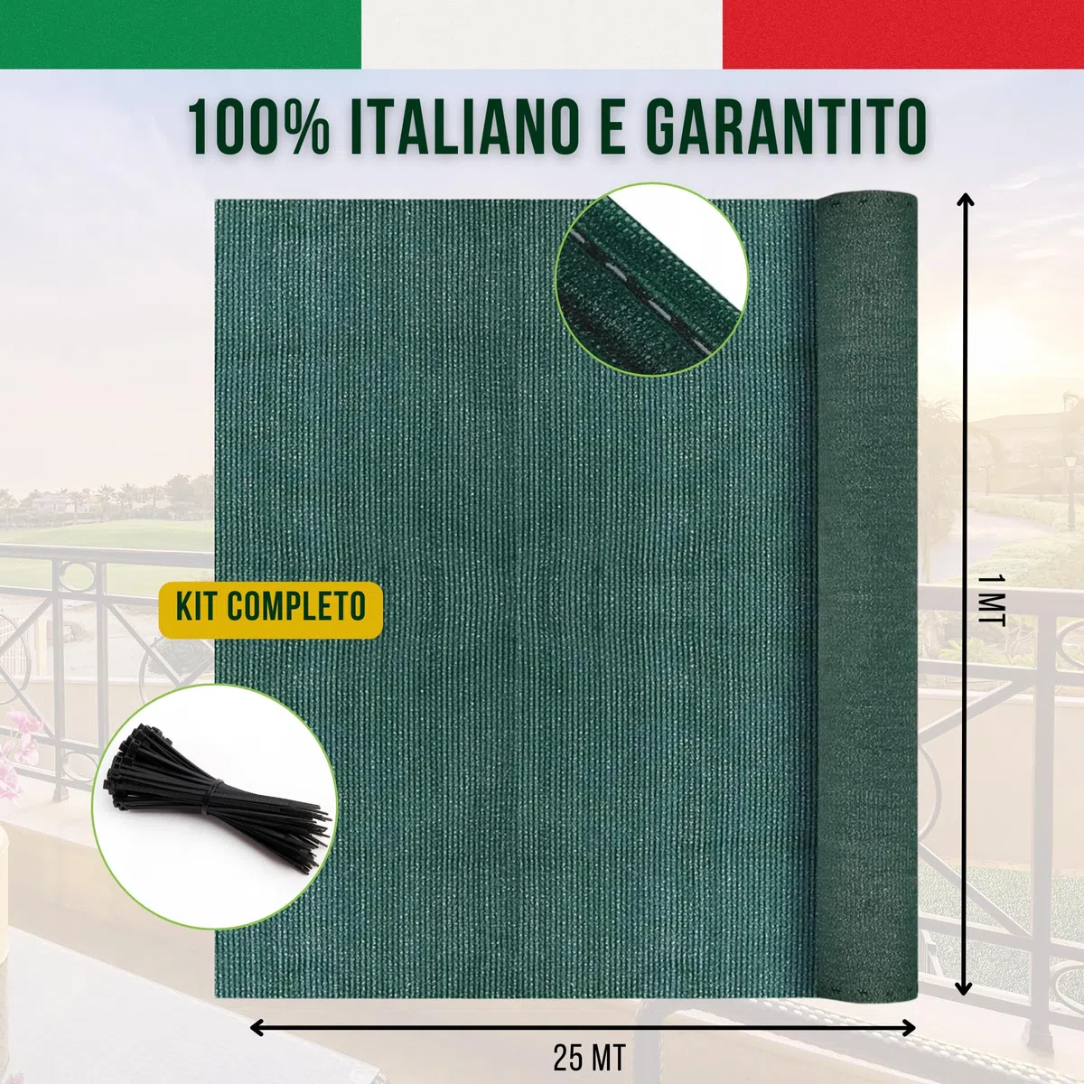 ROM PLASTICA Telo Ombreggiante Oscurante Giardino, 80% Di Protezione, 100% ITALIANO,Rete Ombreggiante 1x25 metri, Frangivento Recinzione,Teli Ombreggianti Da Esterno,Telo Parasole Per Esterni