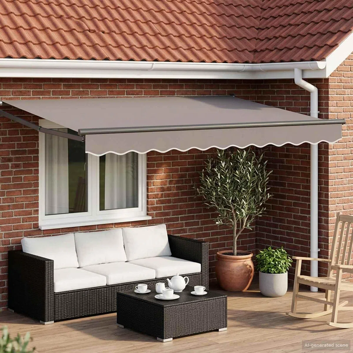 Telaio elettrico per tenda da sole antracite in alluminio, 3 x 2 m, con luci a LED a energia solare, funzionamento a manovella, resistente alle intemperie, per terrazza, giardino, balcone