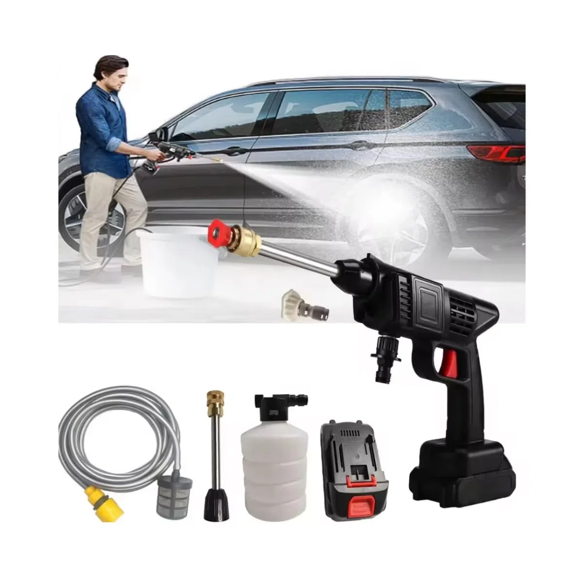 Idropulitrice a batteria 8000Mah Idropulitrice portatile con 2 batterie Idropulitrice ad alta pressione a batteria per il lavaggio di auto Pulizia di pavimenti