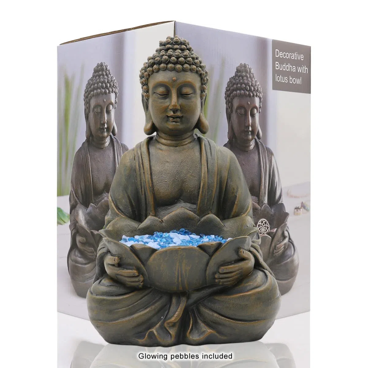 Yeomoo Statuetta di Buddha da meditazione, decorazione da giardino per esterni, Zen Buddha, decorazione da giardino, soggiorno, balcone, grande figura con ciottoli di loto e pietra di vetro, regalo