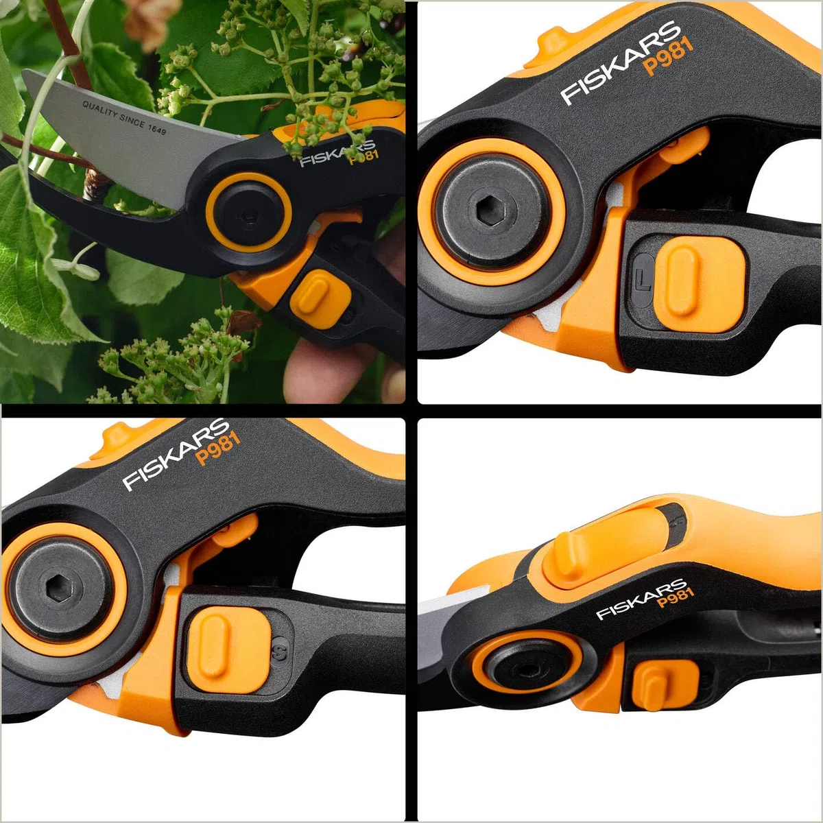 Fiskars X-series DualAction Cesoie da Giardino Bypass P981, Per Rami Sottili e Spessi, Impugnatura Ergonomica, Lame in Acciaio con Rivestimento Antiaderente, FiberComp, Nero/Arancione, 1080132