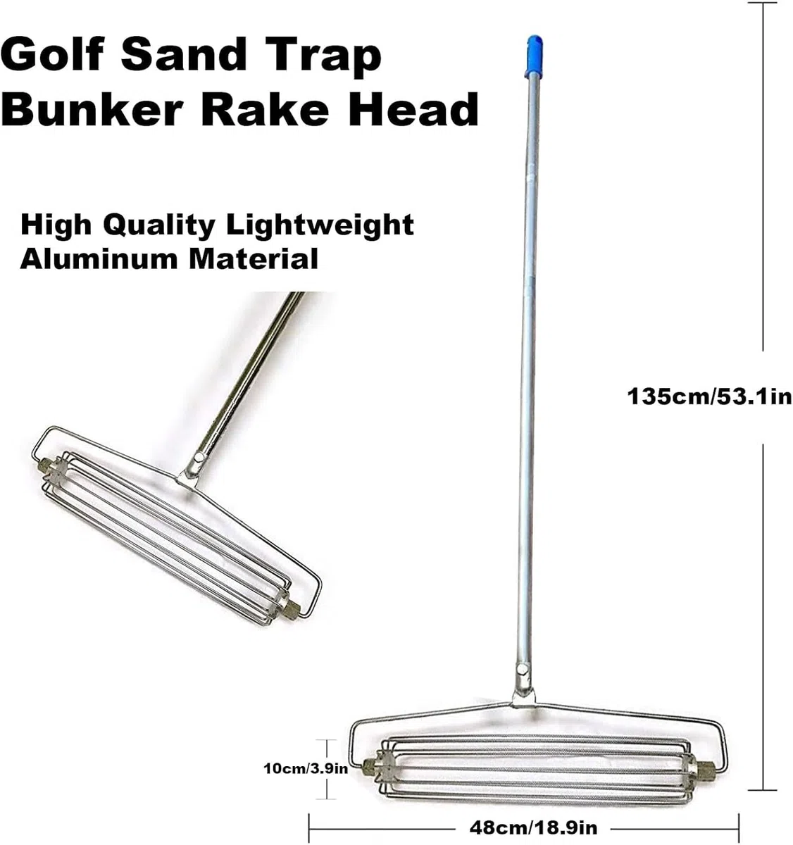 Rastrello professionale per sabbia con rullo, in acciaio inox, resistente, per campi da golf, spiaggia, giardino e campi sportivi
