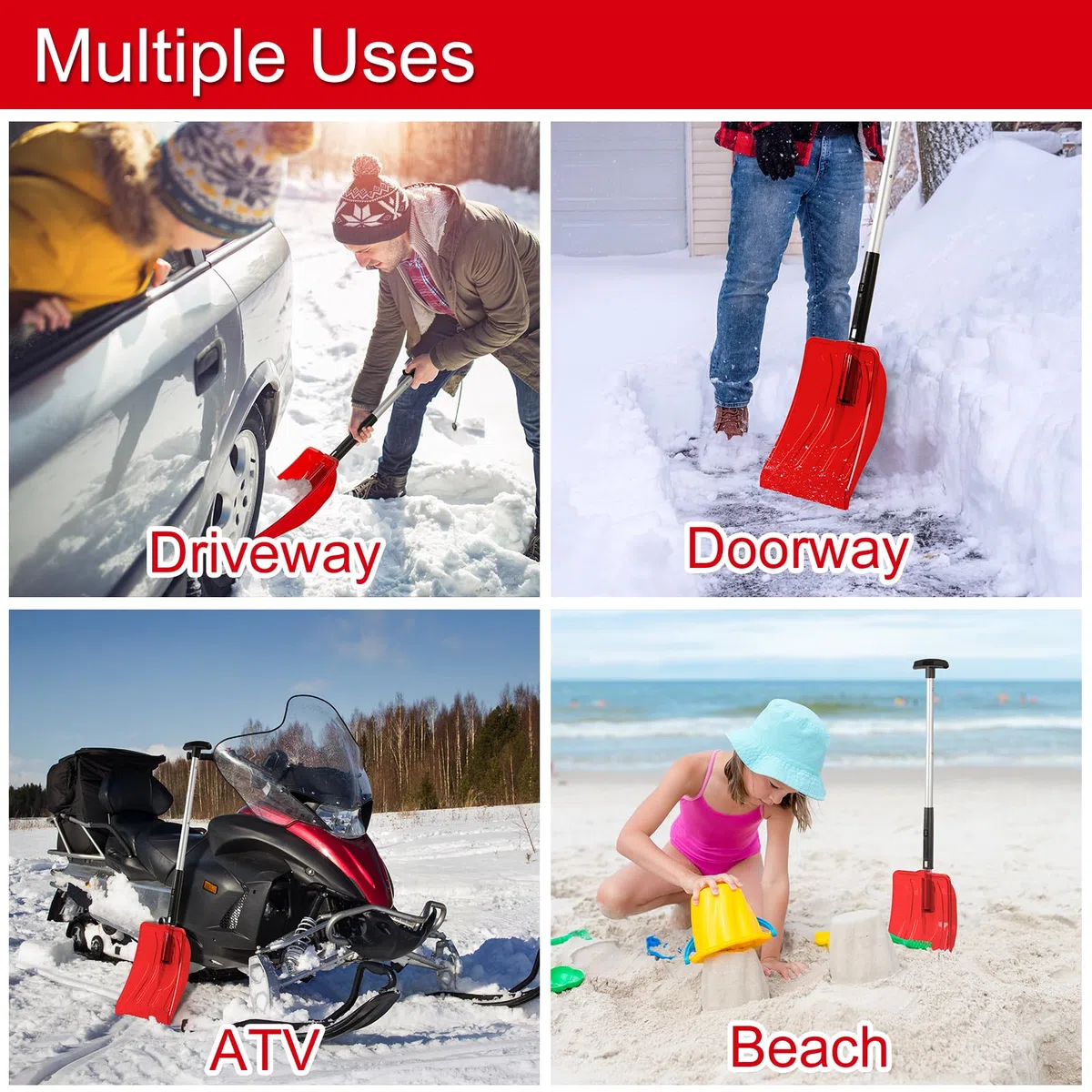 SnowPro 3-in-1 Pala da neve per auto, design pieghevole e telescopico veloce per la rimozione della neve di emergenza - Pala da neve compatta con guanti, spazzola da neve e raschietto per ghiaccio -