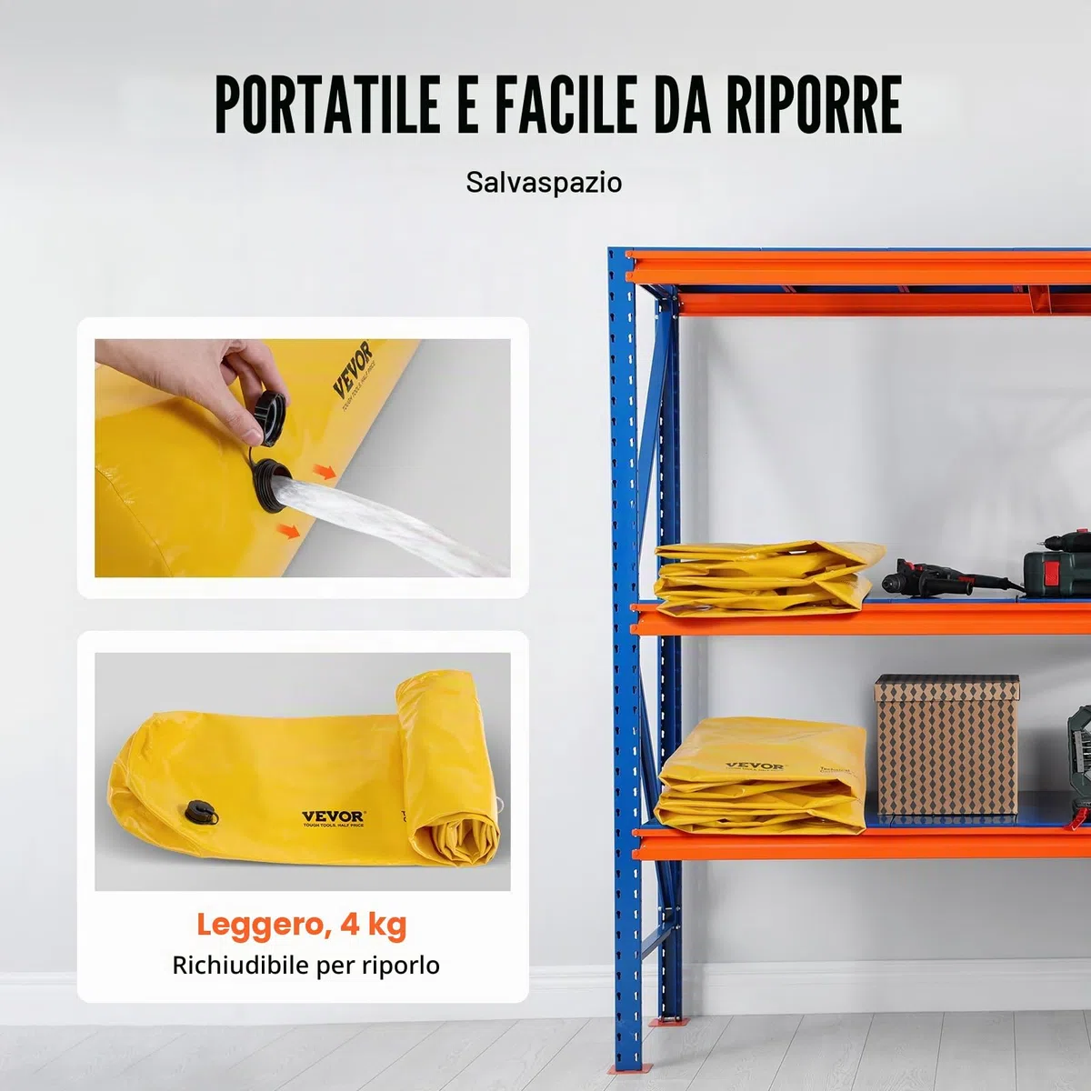 VEVOR Sacco Antiallagamento, 4 Pezzi, Barriera Antiallagamento Alternativa, Portatile e Facile da Usare per Casa, Ingresso, Vialetto 122 x 25 x 17 cm Giallo