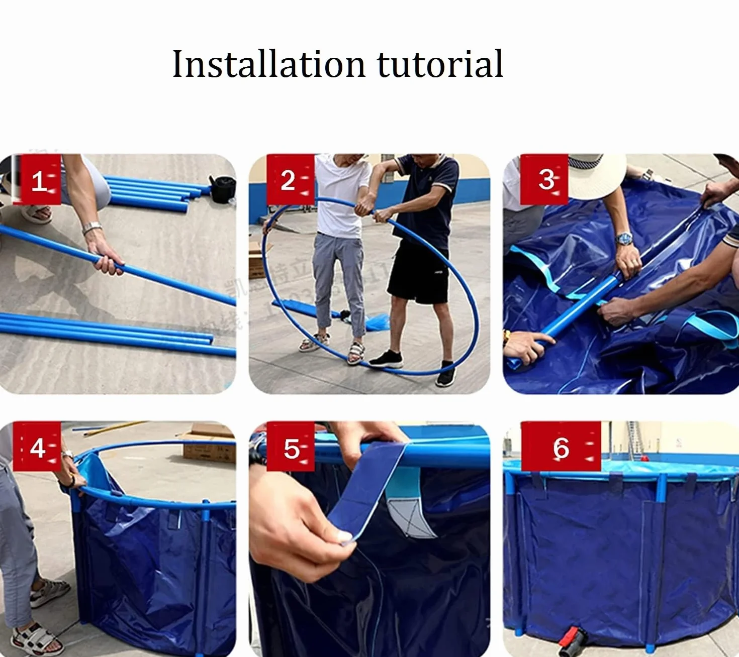 Piscina fuori terra, stagno per pesci in tela circolare ispessimento, grande stagno pieghevole in plastica resistente con staffa per irrigazione agricola di cultura koi (2 x 0,8 m)