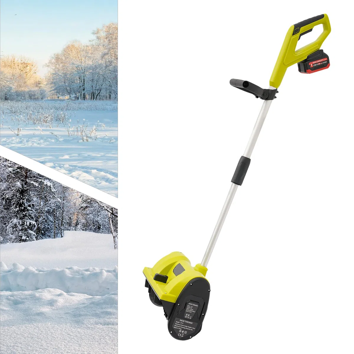 Spazzaneve 20 V, spazzaneve a batteria, larghezza di lavoro, 16 cm, altezza di 2200 giri/min, velocità di lancio, 8 m, spazzaneve per garage, terrazze, verande, marciapiedi