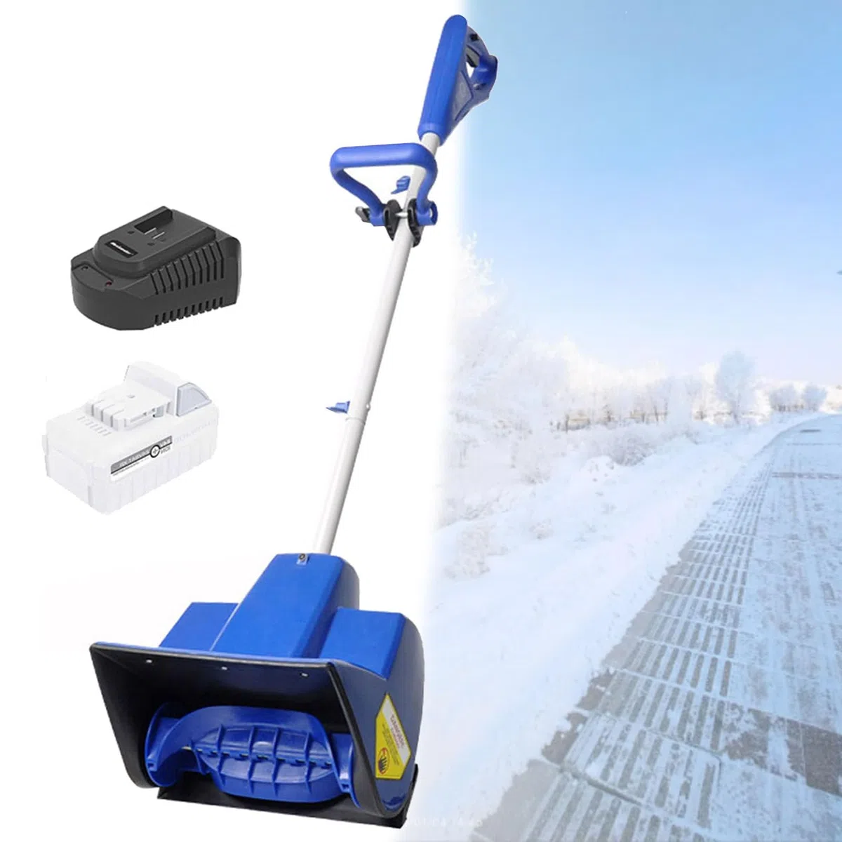Pala da neve elettrica senza fili, pieghevole, a batteria, con direzione regolabile e asta telescopica per vialetti, strade scolastiche, include 2 batterie ricaricabili