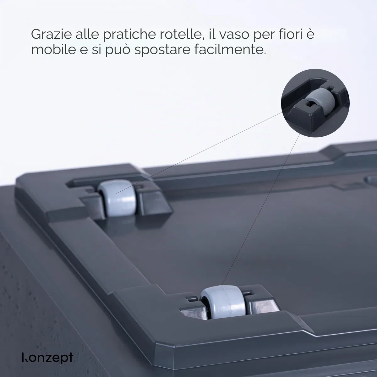 KONZEPT Vaso fioriera grande rettangolare da 40 x 80 x 40 cm con ruote, per interni ed esterni, quadrato, aspetto in cemento, in plastica, mobile, ideale per il giardino, la terrazza, il balcone e gli
