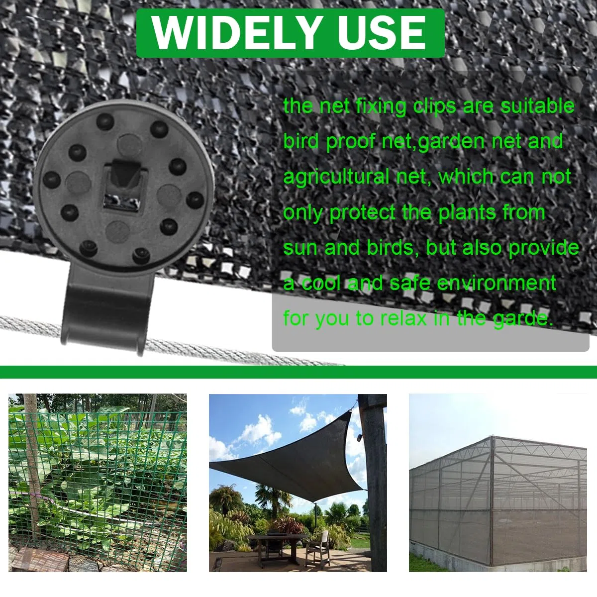 100 Clip per Tende da Sole, in plastica, Rotonde, Nere, con Impugnatura Resistente per Parasole, Tessuto ombreggiante per Giardinaggio, Rete Anti Uccelli, Morsetto Antivento per Tenda