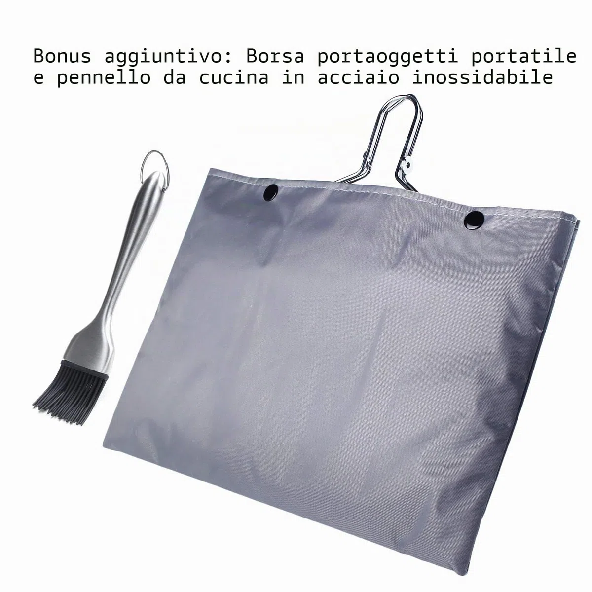 Cestino da Barbecue Pieghevole in Acciaio Inox per Pesce, Gamberetti con Manico Rimovibile, con Pennello da Forno e Borsa (Tipi 1)
