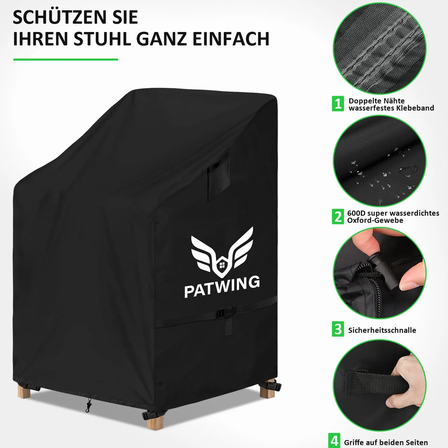 Copri Sedie Esterno, 600D Oxford Copertura per sedie da giardin, Impermeabile anti-UV, Mobili Da Giardino Coprisedie da Esterno, per sedie da giardino e balcone impilabili (70x70x85/125cm)