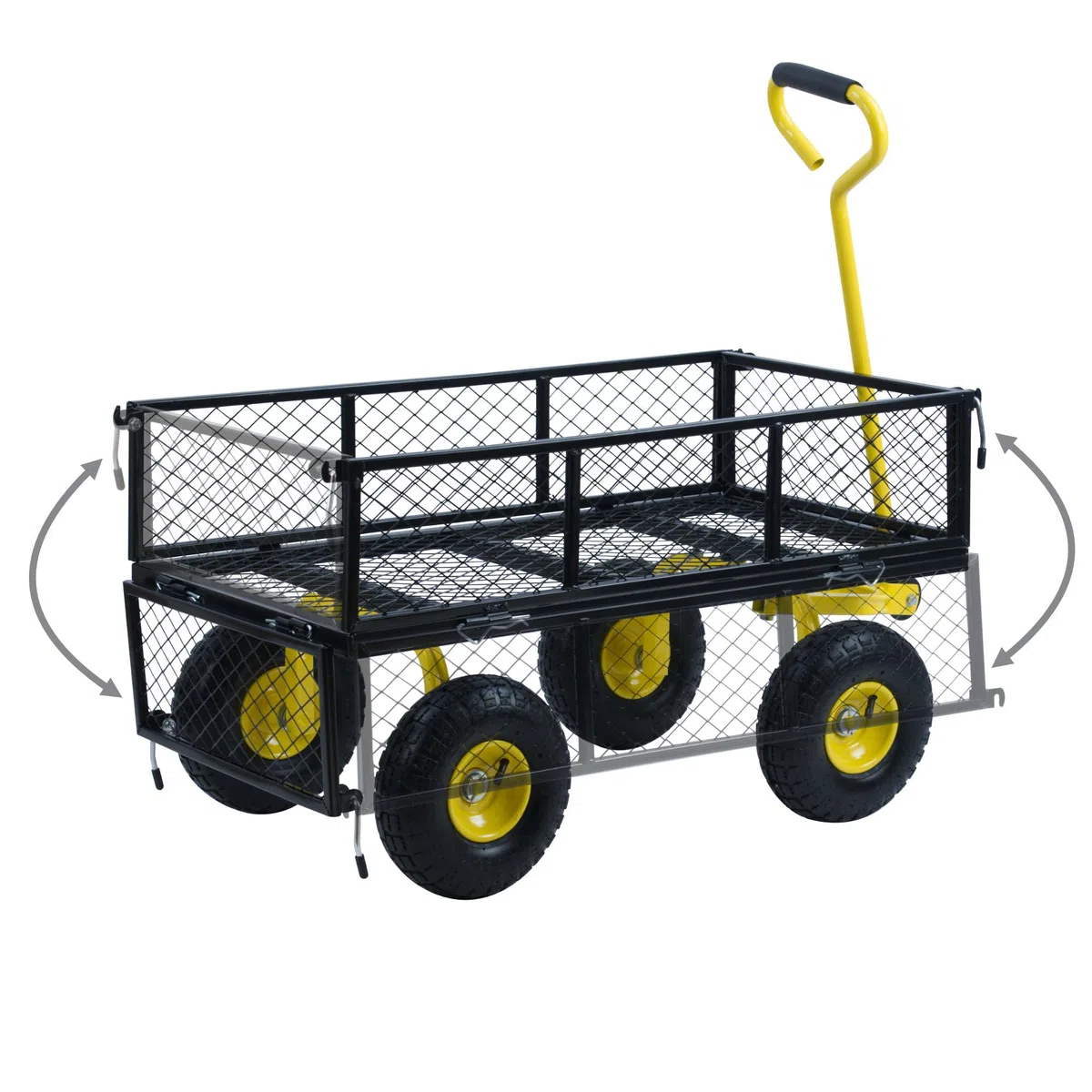 Zelsius Carretto | 350 kg di portata: 75 litri | Nero/Giallo | Carrello da giardino | Carrello da giardino | Carrello pneumatico a mano | Carrello pieghevole a mano per giardinaggio