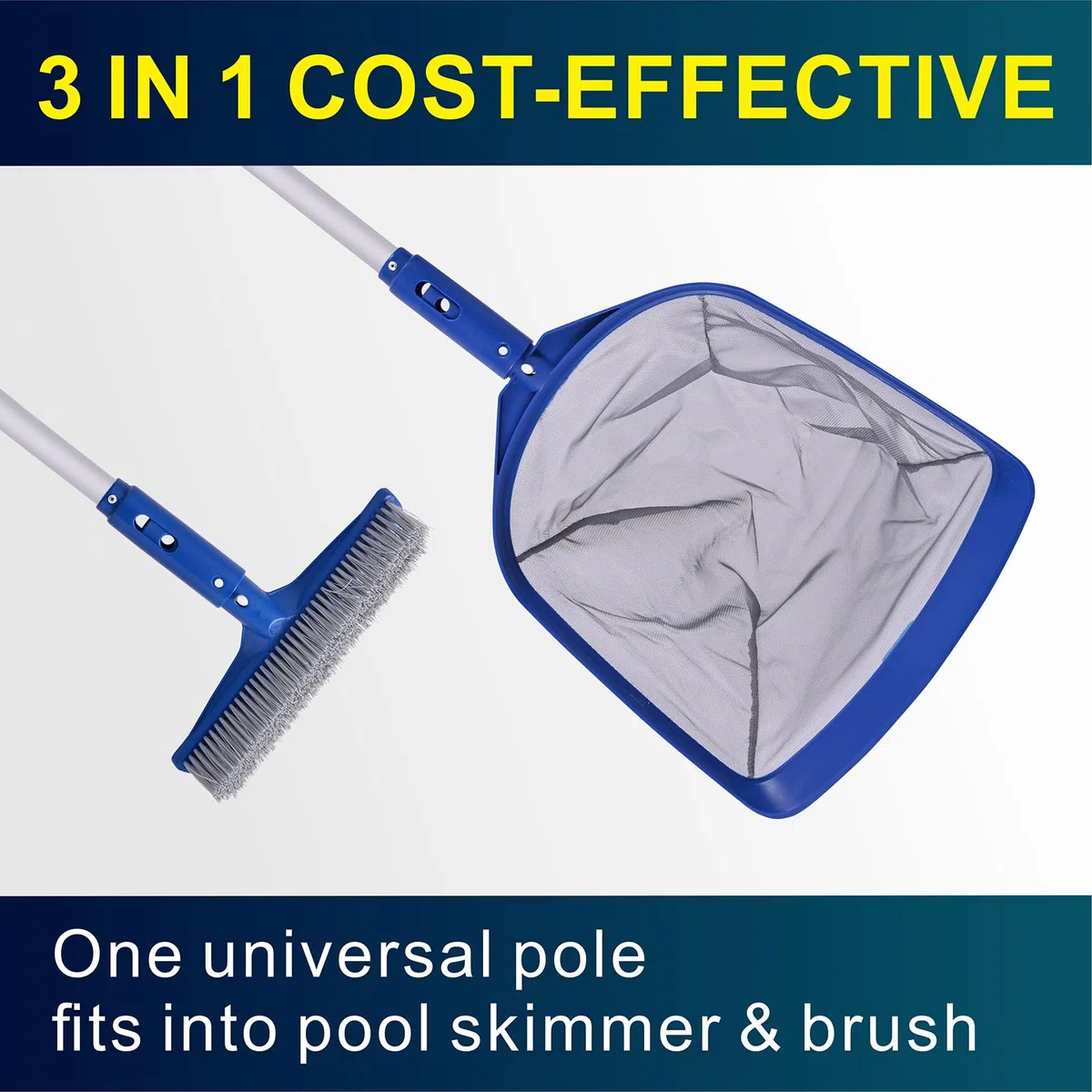 POOLAZA Rete per skimmer per piscina e testina per piscina con palo in alluminio da 127 cm, retino per piscina a maglia fine e robuste spazzole da 35,6 cm per la pulizia delle pareti della piscina,