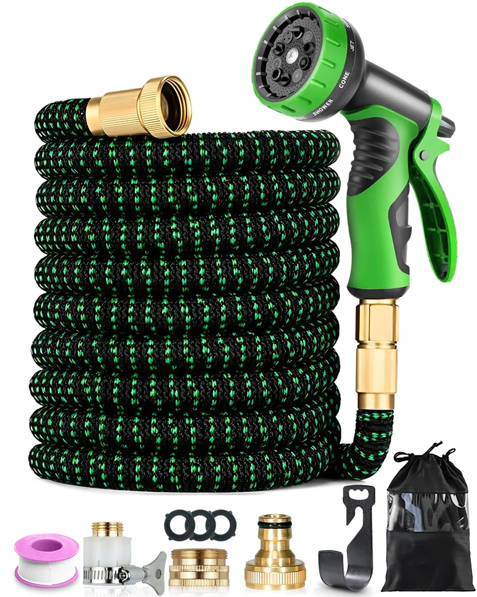 Tubo da giardino flessibile 45 m/150 FT, tubo da giardino espandibile con ugello a 10 funzioni, nucleo in lattice a 4 strati e tessuto 3750D, connettori in ottone da 3/4" e 1/2", per giardinaggio
