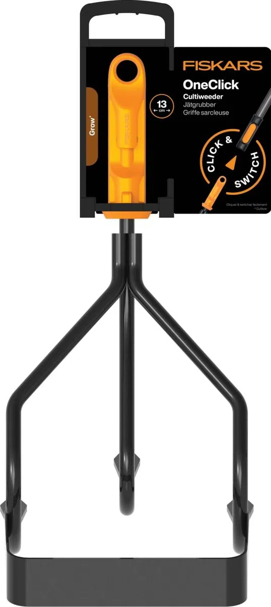 Fiskars OneClick Zappetta, Accessorio Multifunzione per la Cura delle Aiuole, Cambio Rapido con un Solo Clic, Lama in Acciaio al Carbonio Temprato, Nero/Arancione, 1080685