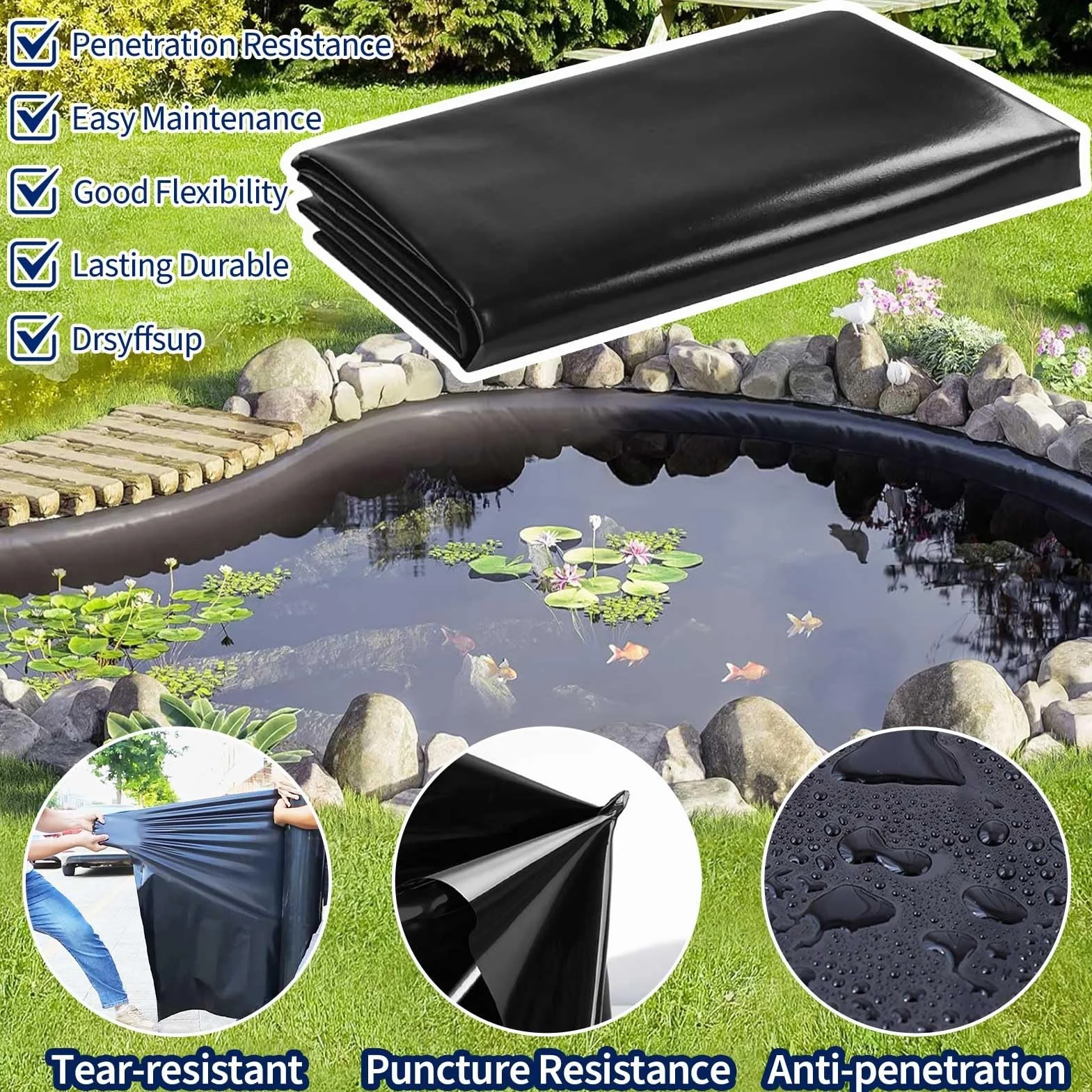 Rivestimento per laghetti, membrana HDPE da 0,12 mm, per stagni di pesci e anatre, pellicola impermeabile flessibile (4 x 12 m), soluzione di protezione per stagni resistenti