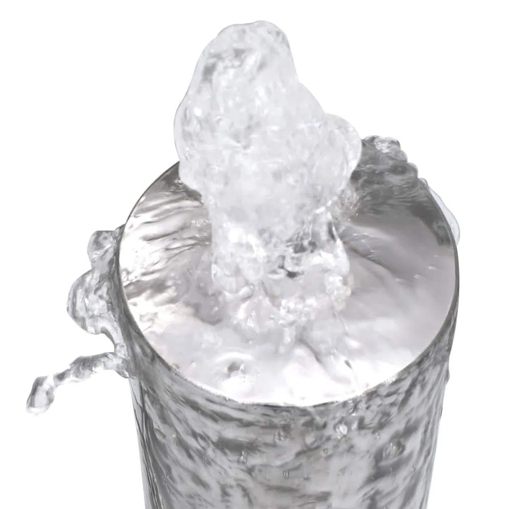 Mangloder Fontana da giardino argentata in acciaio inox, 48 x 34 x 88 cm, con illuminazione a LED, pompa e vasca da 50 l, gioco d'acqua con cascata, per giardino, terrazza, balcone, interni ed esterni