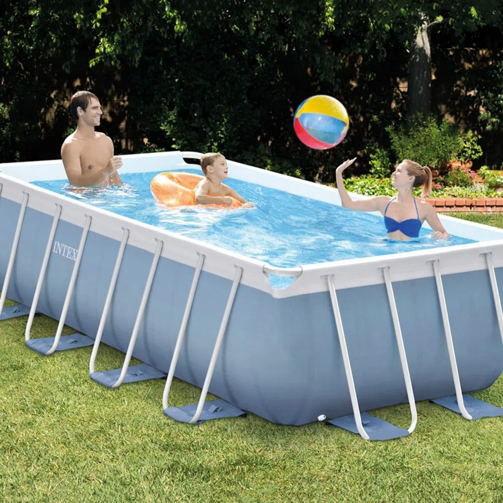 Intex Prisma Frame 26776NP Piscina Fuori Terra Rettangolare con Telaio Portante in PVC Triplice Strato con Pompa Filtro e Scaletta, Blu, 400 x 200 x 100 cm, Rettangolare