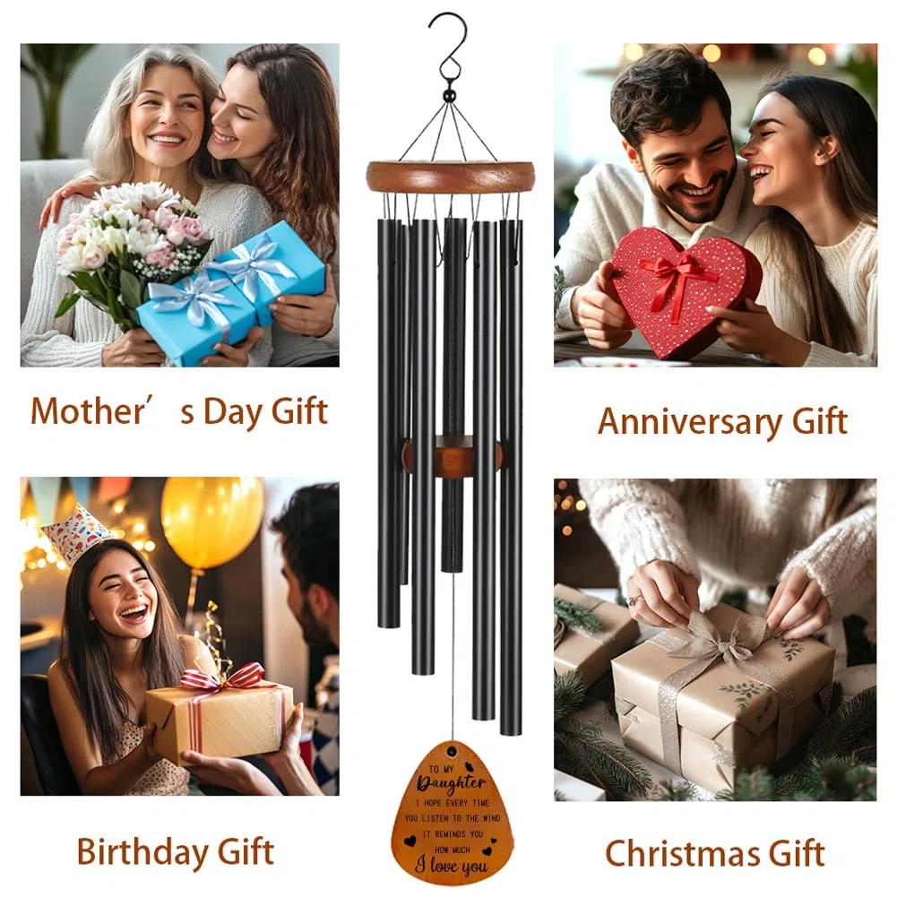 INFUNLY Campanelli a vento in metallo melodia per figlia regalo 30 x 16 cm campanelli a vento con campana in alluminio farfalla campanelli a vento con poesia commemorativa da appendere campana a vento