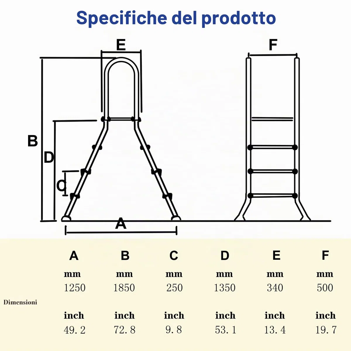 BOTOWI 135cm Scala per Piscina Fuori Terra Carico 250kg, Scala per Piscina a Due Lati per Piscina Fuori Terra, Scala per Piscina 4 Gradini Acciaio Inox Spesso 304, Gradino per Piscina Antiscivolo