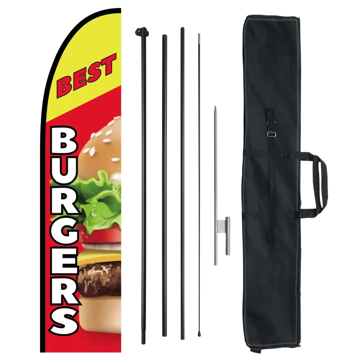 VEVOR Bandiera di Piume Pubblicitarie per Ristoranti di Hamburger Kit Asta, Bandiere Pubblicitarie Affari all'Esterno, con 1 Bandiera, 1 Asta, 1 Picchetto da Terra, Bandiera Swooper Aziende 440 cm