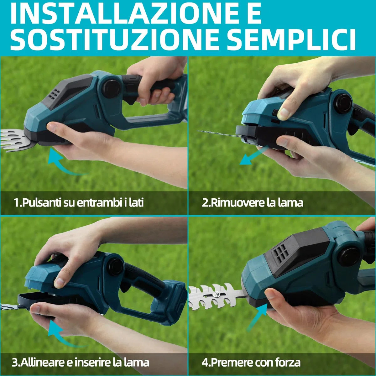 Set di cesoie per erba a batteria, compatibile con Makita 18 V, pratiche, tagliasiepi, tagliasiepi con coltello per erba e cesoie per arbusti, senza fili (senza batteria)