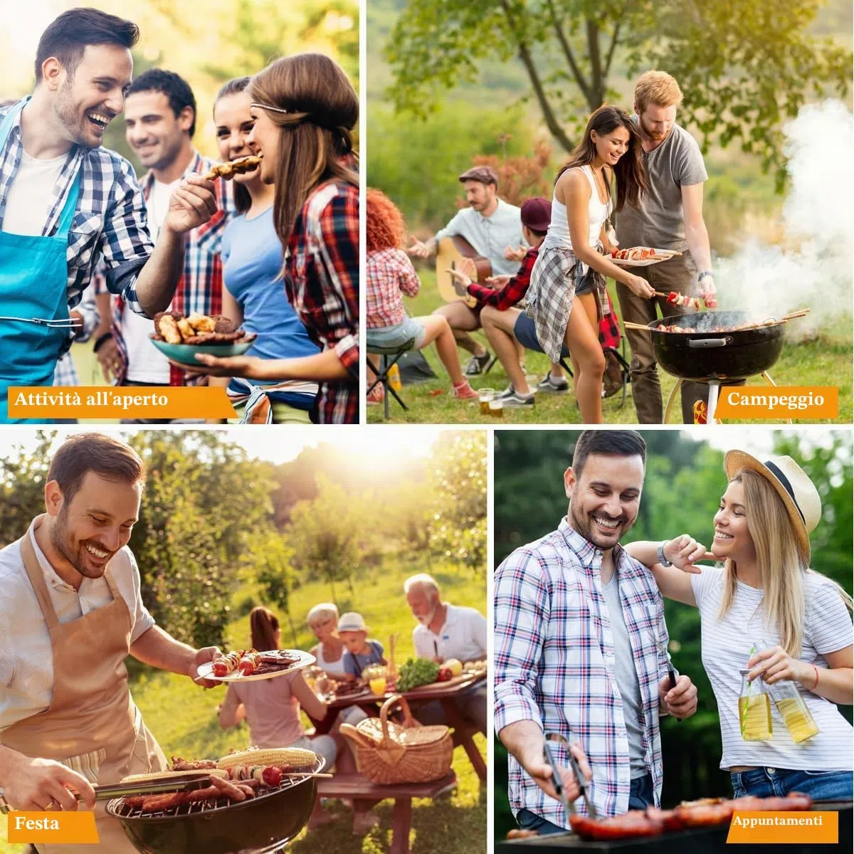 Set di 7 utensili per barbecue in acciaio inox, con borsa per il trasporto, spatola, pinze e forchetta, accessori per barbecue, cucina all'aperto e campeggio