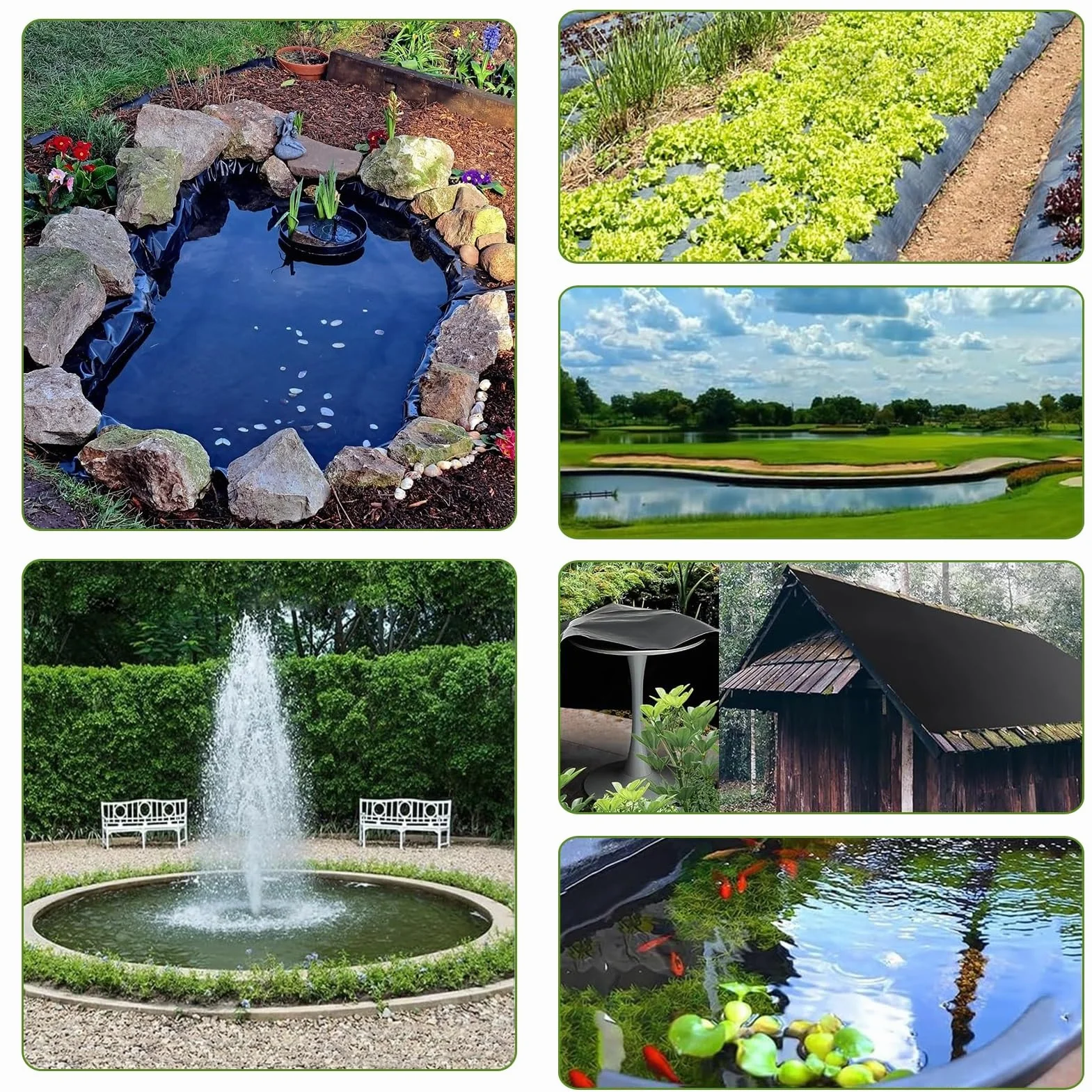 Rivestimento per stagno in HDPE resistente, membrana nera per piscina da giardino e koi, 6 x 8 m, impermeabile, per fontane, caratteristiche d'acqua, stagni per pesci, protezione resistente