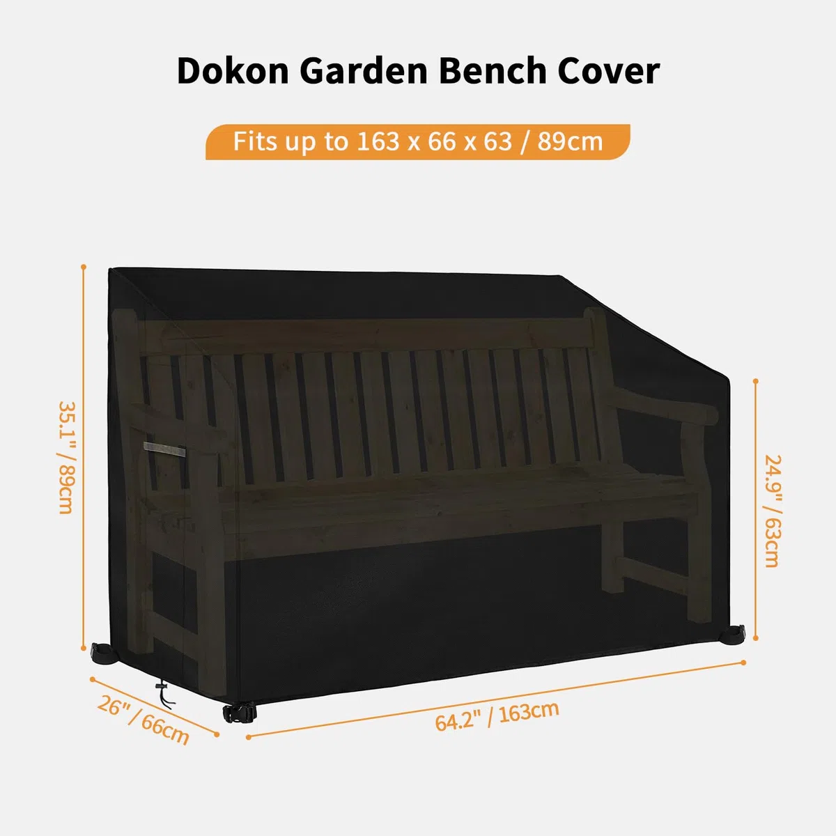 Dokon Copertura per Panca da Giardino a 3 Posti Impermeabile Copertura Panchina Esterno con Prese d'Aria, Antivento Anti-UV Tessuto Oxford 420D Telo Copri Panca da Esterno (163x66x63/89cm) - Nero