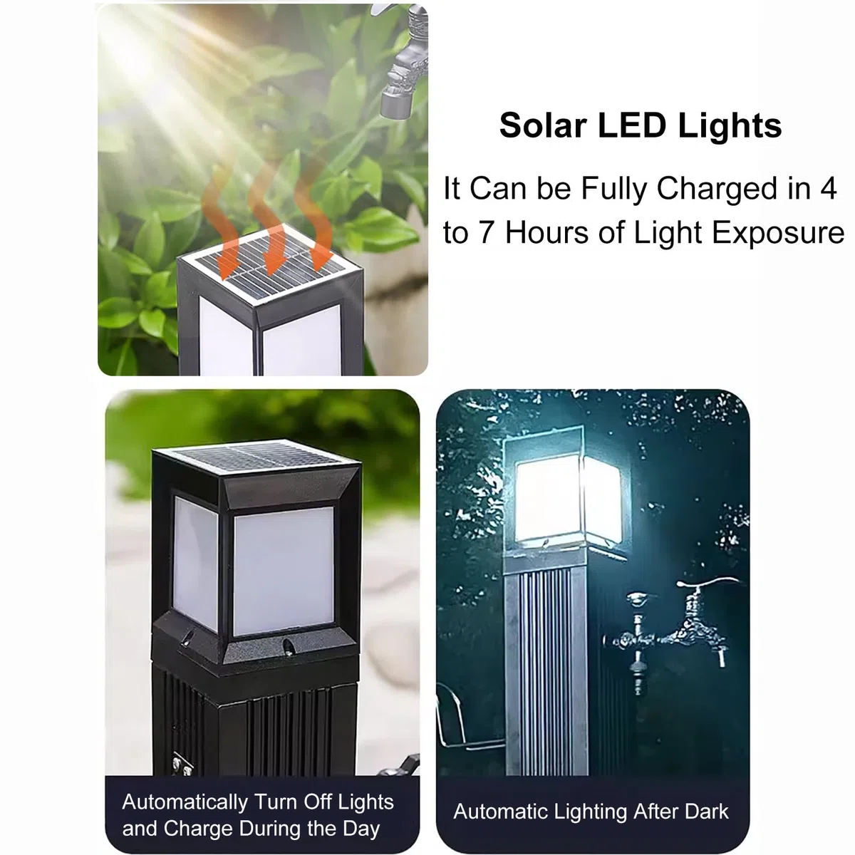 Colonna D'acqua con Luce LED Solare, Fontana da Giardino Esterno Metallo Fontanelle da Giardino Rubinetti da Esterno Ottone (Color : Column With dual faucet, Size : 73cm)