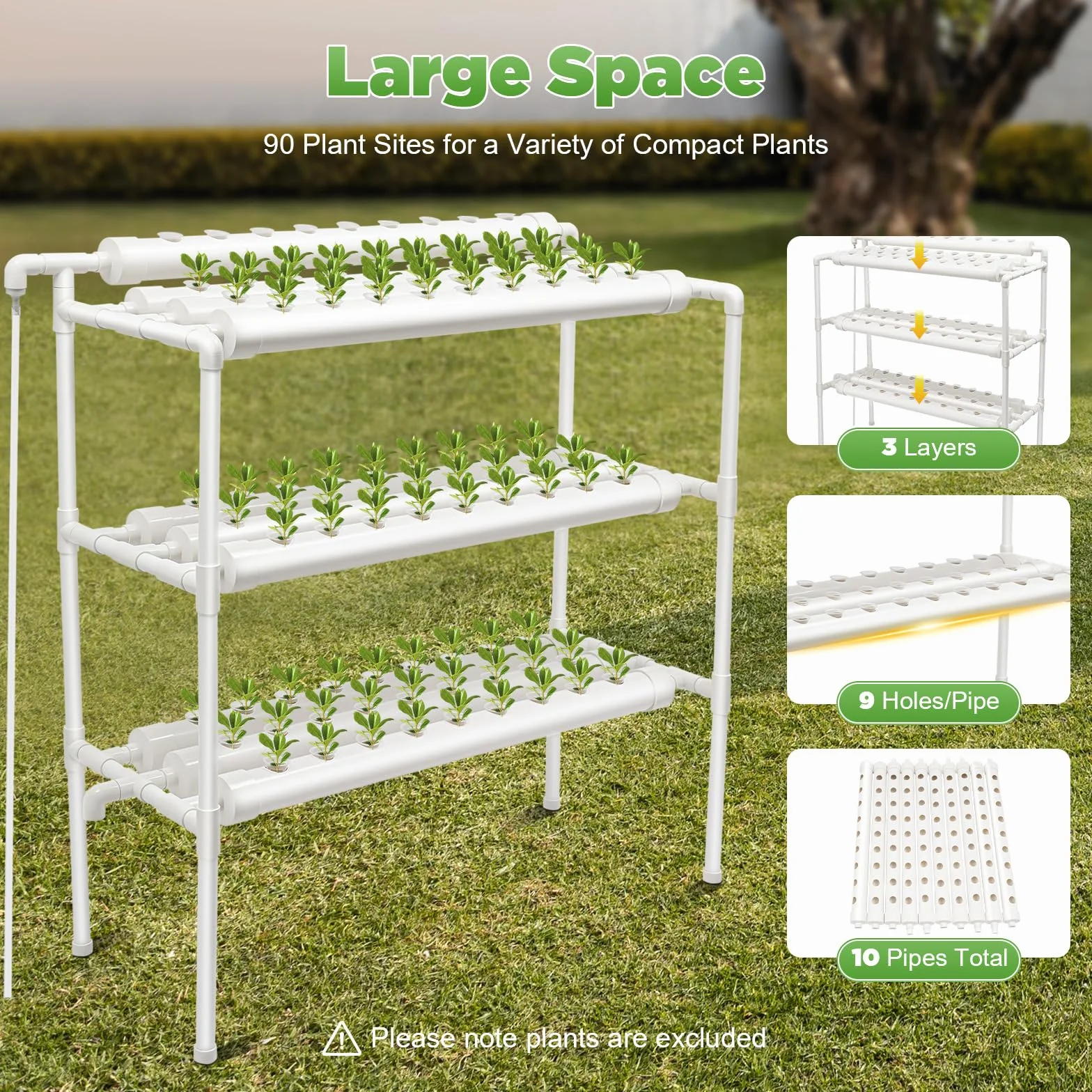 Futchoy Kit di Coltivazione Idroponica 108/90 Siti per Piante 3 Strati Piante Vegetali Giardino Cortile Terrazza, per casa, giardino e ufficio (99 Piante)