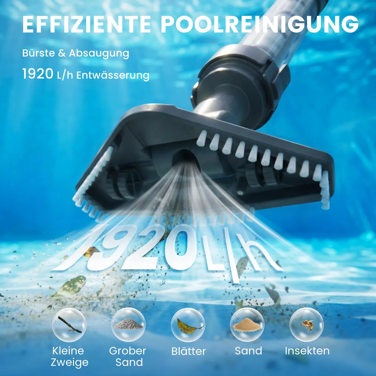 Aspirapolvere per piscina a batteria, senza fili, con autonomia fino a 60 minuti, con asta telescopica per vasca idromassaggio, spa, piccole piscine fuori terra e piscine per bambini