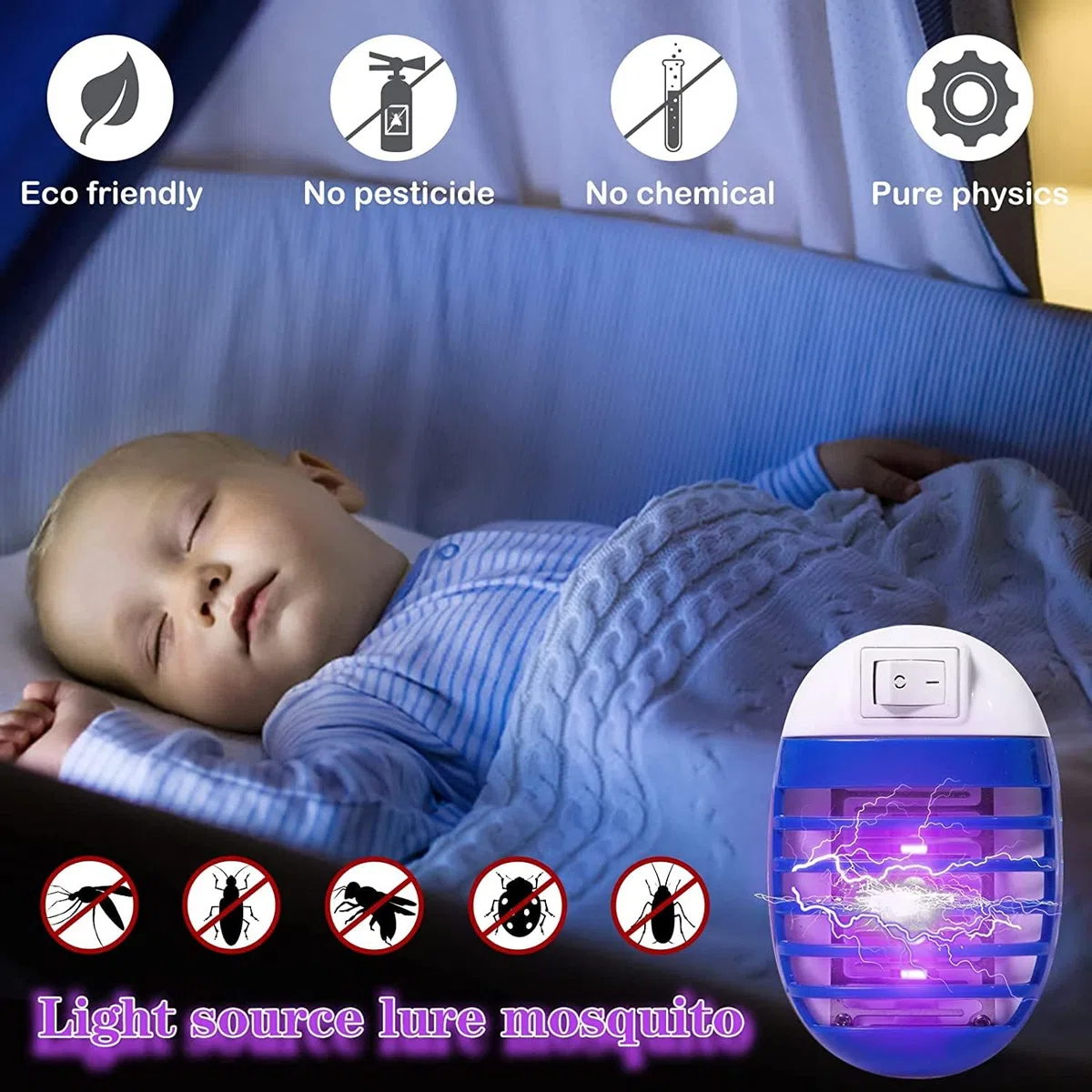 4 Pezzi Elettrica Antizanzare,Elettrica Atossica e Sicura,UV Anti Trappola Zanzare,Presa per Casa Interno per Casa Interno Cucina Soggiorno