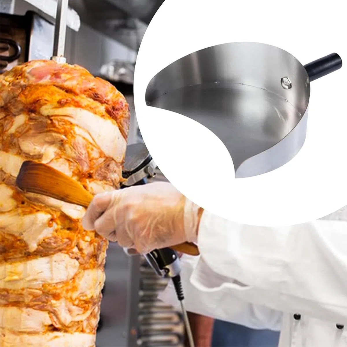 Paletta raccogli-carne 22,5 x 17,5 x 8 cm in acciaio inox, pala per kebab - Pratica pala per kebab per barbecue, macchina per shawarma