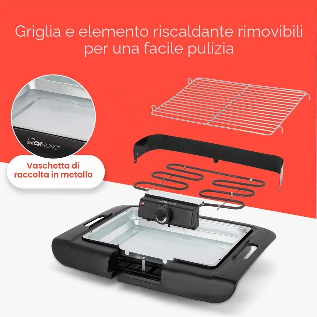 Griglia da tavolo per barbecue Clatronic | Griglia elettrica | Balcone e cucina | Griglia elettrica con paravento | Griglia con griglia cromata | Griglia da tavolo con involucro Cool Touch | BQ 3841