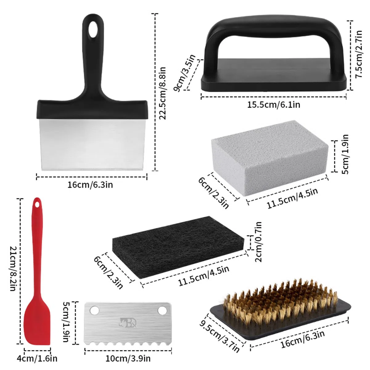 Kit Per Pulizia Piastra Barbecue, Attrezzi per Pulizia Piastre con Rimozione Ruggine, Utensili da Cucina Portatili Resistenti, Set Ergonomico per Picnic, Spiaggia e Giardino