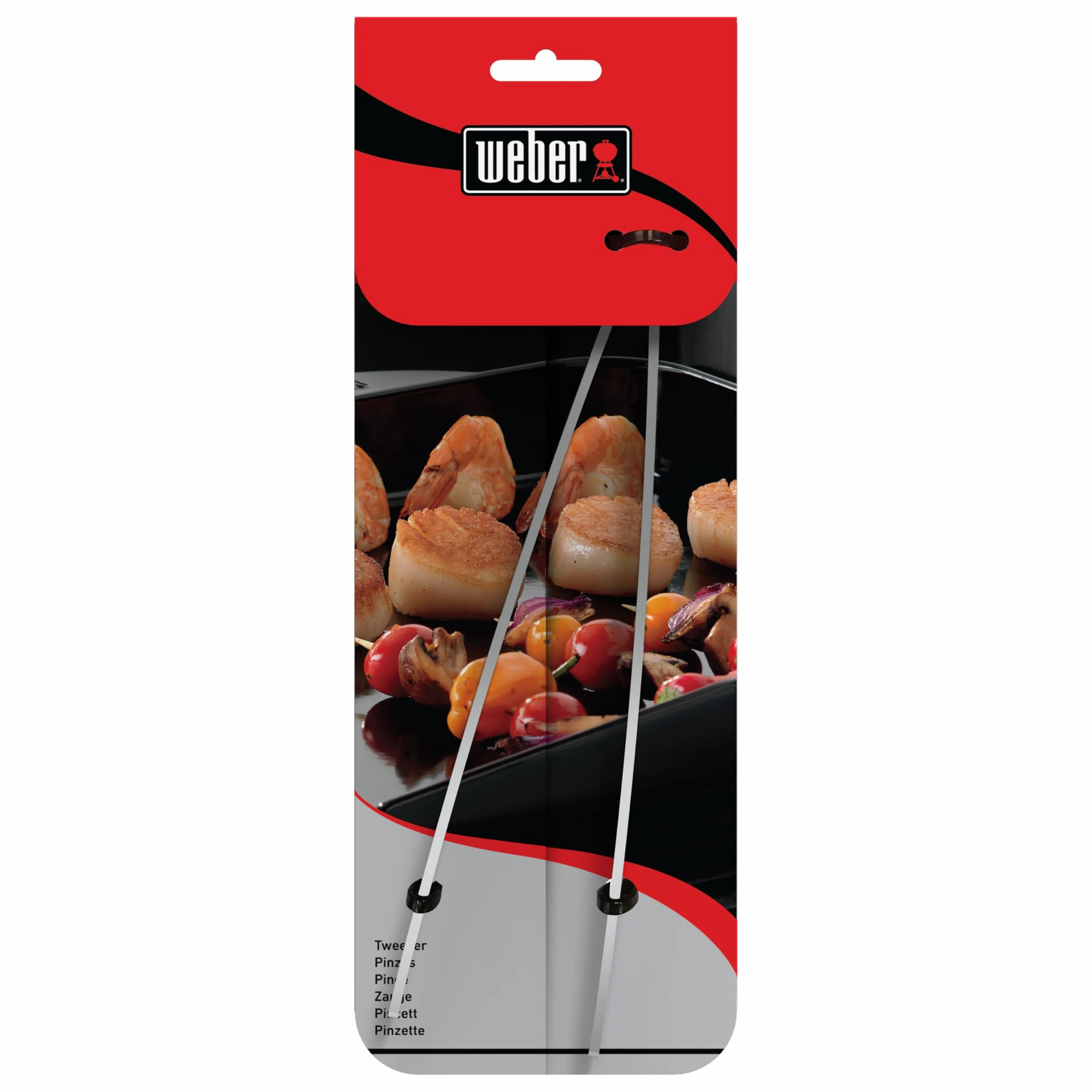 Weber Pinza para Grill (30cm), de Acero Inoxidable, ideal para dar la vuelta a alimentos delicados como espárragos, camarones, mejillones o verduras - Plateado (6208)