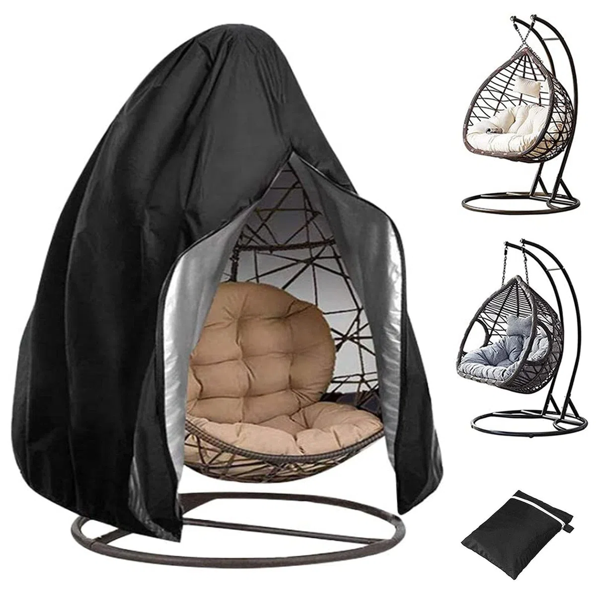Longziming - Custodia protettiva per poltrona sospesa 210D, Oxford, impermeabile, antivento, resistente ai raggi UV, con rivestimento in PVC, con coulisse, colore nero (115 x 190 cm)