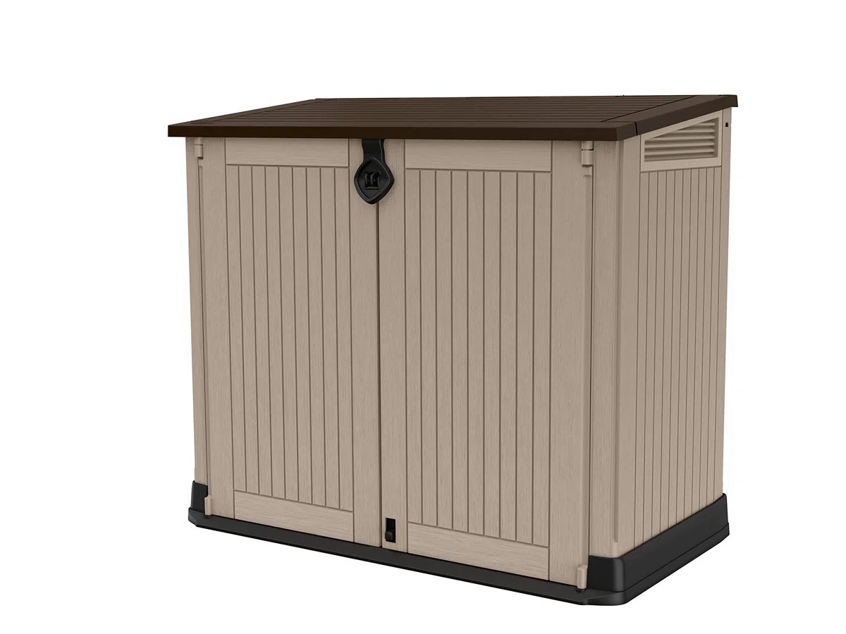 Keter Porta Attrezzi da Giardino e Baule Comfy in Resina, Beige e Marrone, 71.5 x 132 x 113.5 cm / 44.7 x 116.7 x 57 cm, 18.1 Kg / 6.3 Kg e 270 L di Capacità