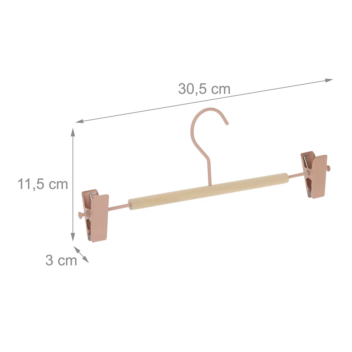 Relaxdays Set da 10 Grucce per Pantaloni, Gonne etc., 2 Clip per Gruccia, Legno e Metallo, 11,5x30,5x3 cm, Rosa/Naturale