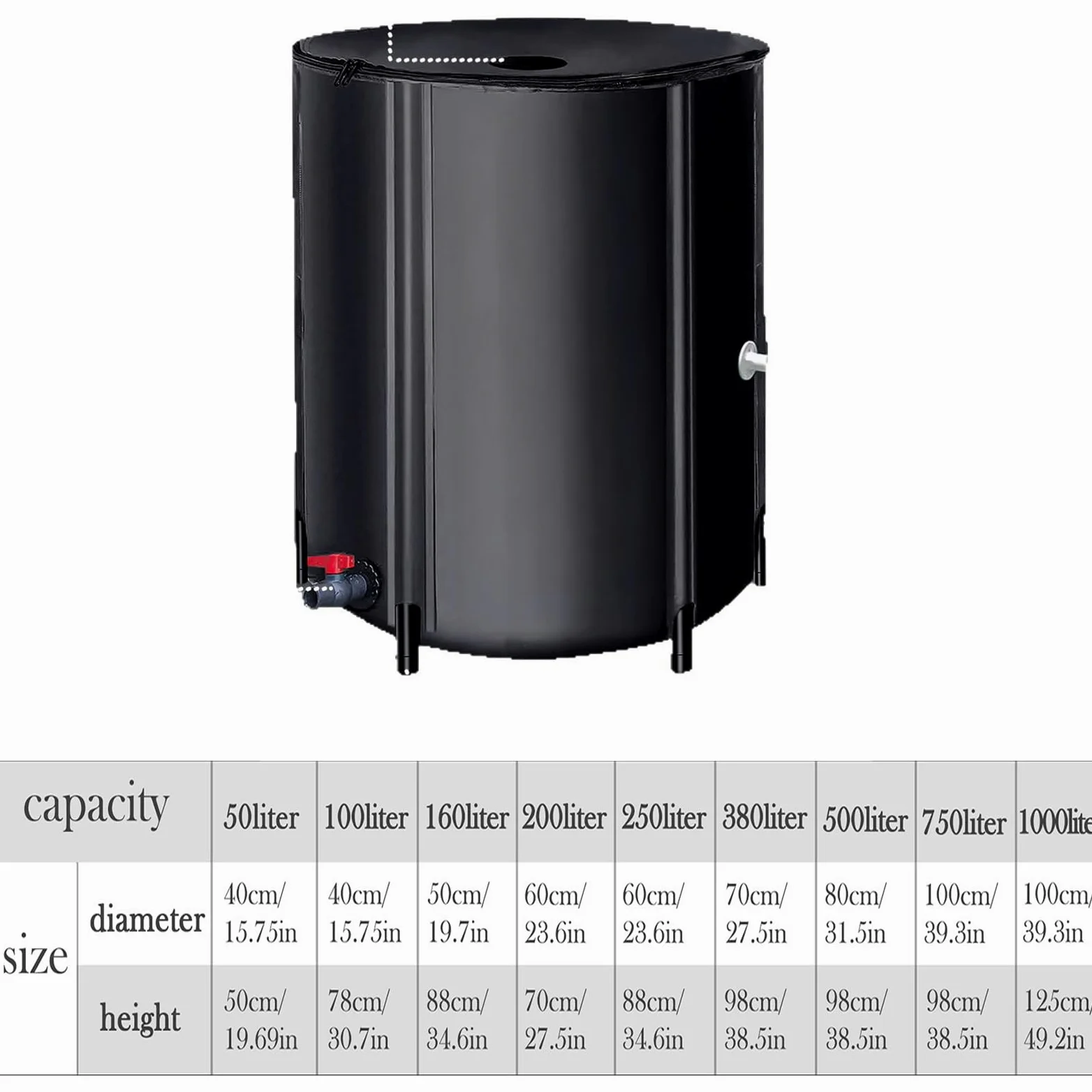Secchi per l'acqua piovana, Tessuto ispessito, filtrazione a rete, struttura stabile e durevole, adatto a molteplici scenari(Black,50L)