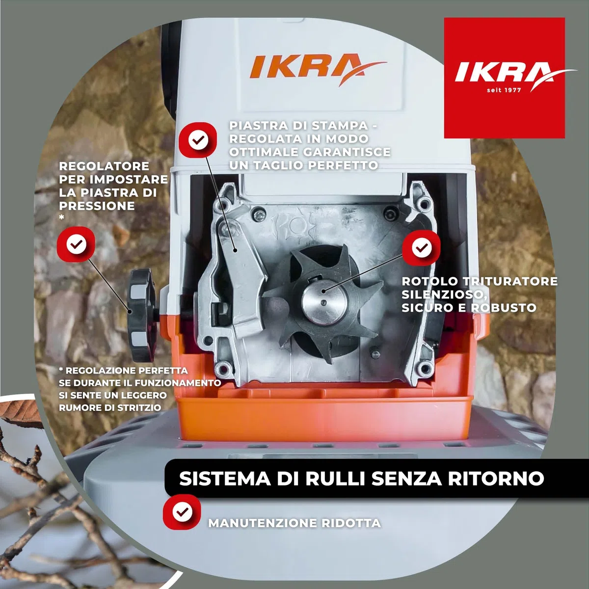 IKRA trituratore elettrico ILH 3000A, con forbici e occhiali di protezione | Motore ad alte prestazioni, silenzioso e robusto, 3000W, alimentazione automatica dei rami Ø 44 mm, retromarcia