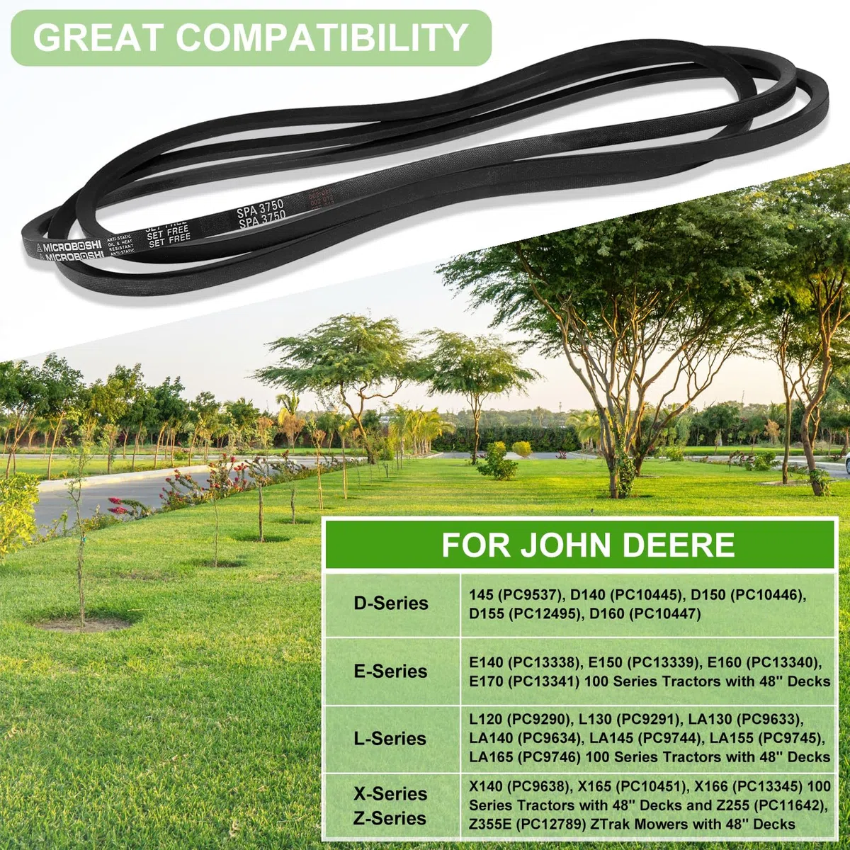 Cinghia trapezoidale per tosaerba, 122 cm, adatta per John Deere GX21833 GX20571 D140 D150 D160 L120 L130 LA130 LA140 LA145 LA155 LA165 X140 ecc