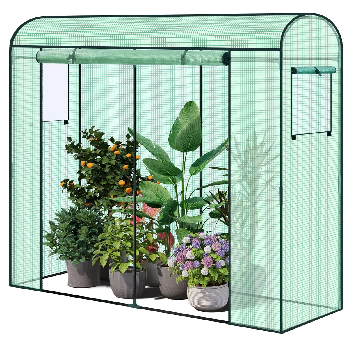 WOLTU Serra da Giardino a Tunnel, Copertura per Piante da Esterno, in Rete PE e Tubi d’Acciaio Zincato, Porta Avvolgibile con Cerniere e 2 Finestre Laterali,170x68x200 cm, Verde