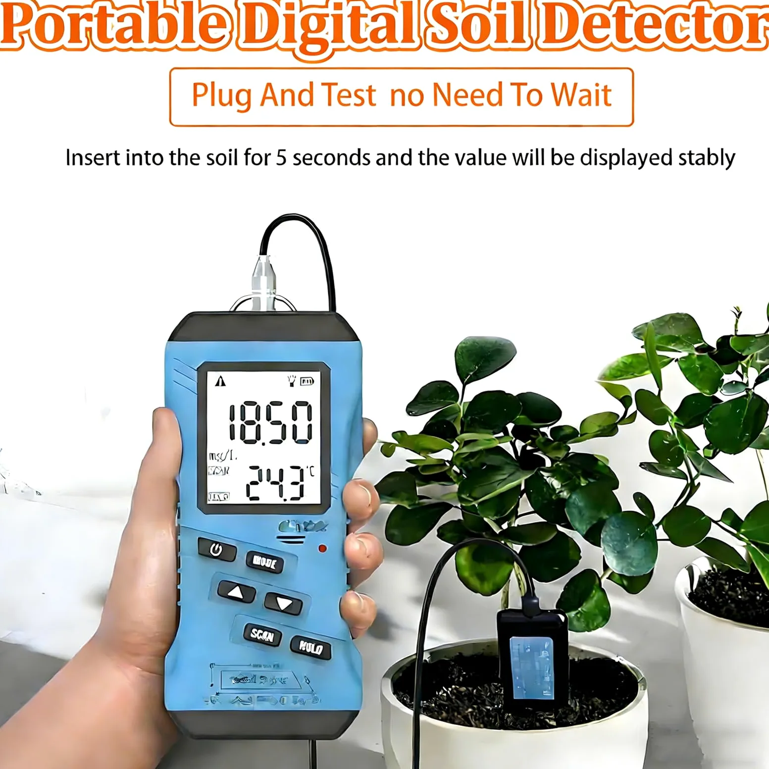 Tester per suolo 7 in 1, NPK, pH, umidità, misuratore CE, digitale ad alta precisione, test di fertilità del suolo per giardino