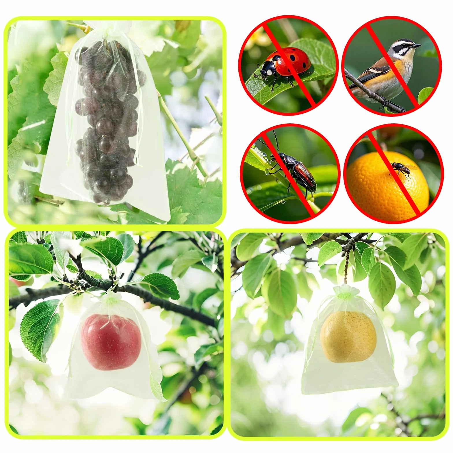 100 pezzi sacchetti in organza 20×30 cm per protezione della frutta, rete traspirante con cordoncino per uva, limoni e piante da giardino