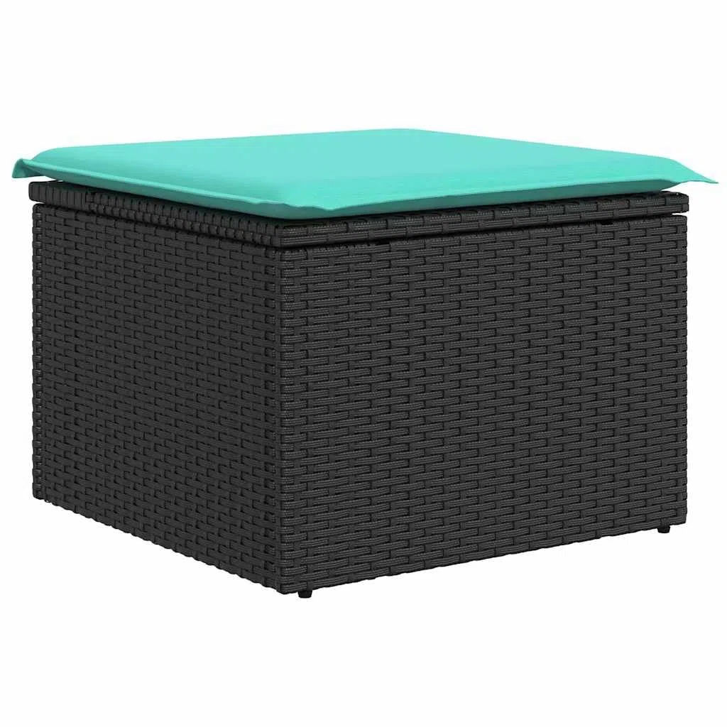 Set di divani da giardino con cuscini, 6 pezzi, colore nero e blu, per terrazza, balcone, giardino, veranda, con imbottiture e schienali, per rilassarsi all'aperto